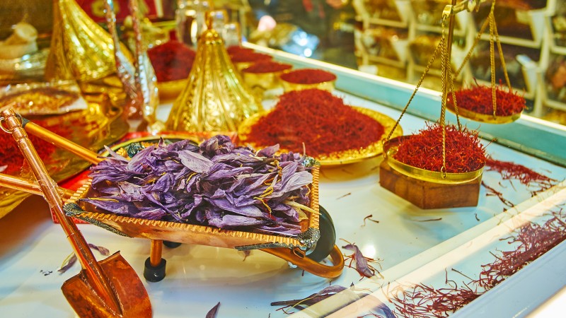 Saffron showcased in the Tajrish Bazaar, Tehran.